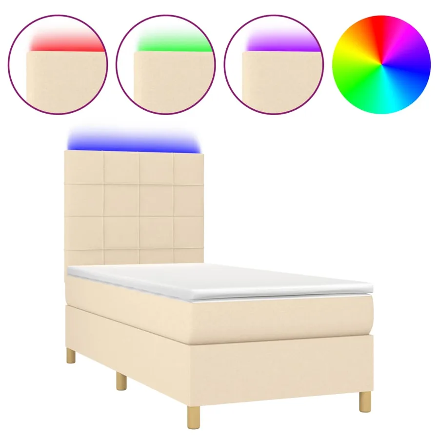Sommier à lattes de lit et matelas et LED Crème 90x190 cm Tissu - 2