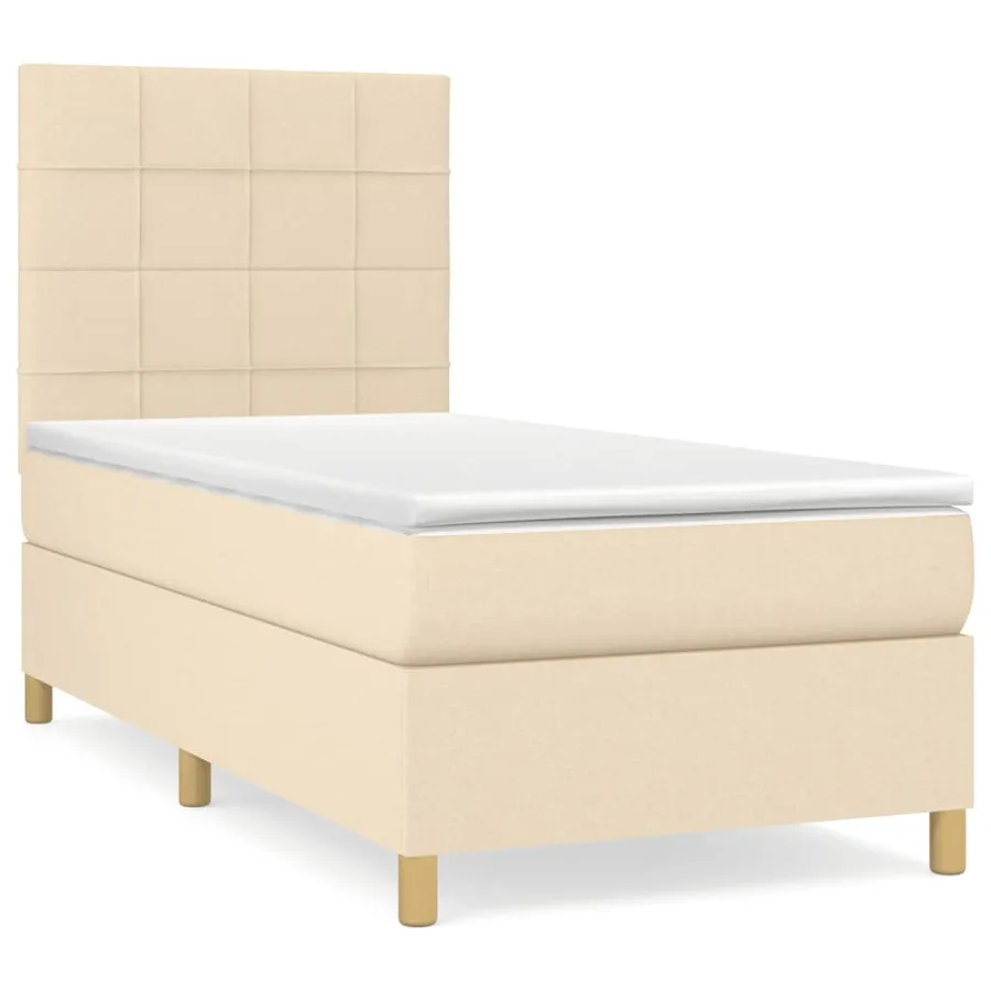Sommier à lattes de lit et matelas Crème 90x190 cm Tissu - 2