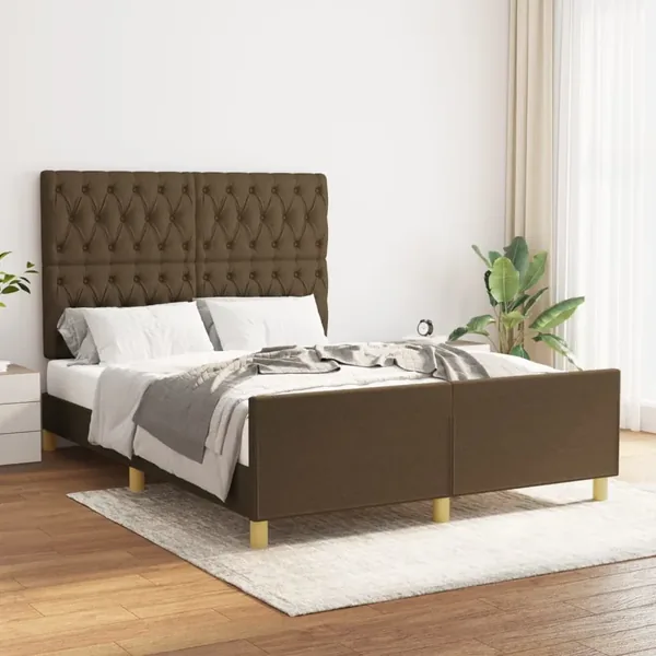 Cadre de lit sans matelas marron foncé 140x190 cm tissu