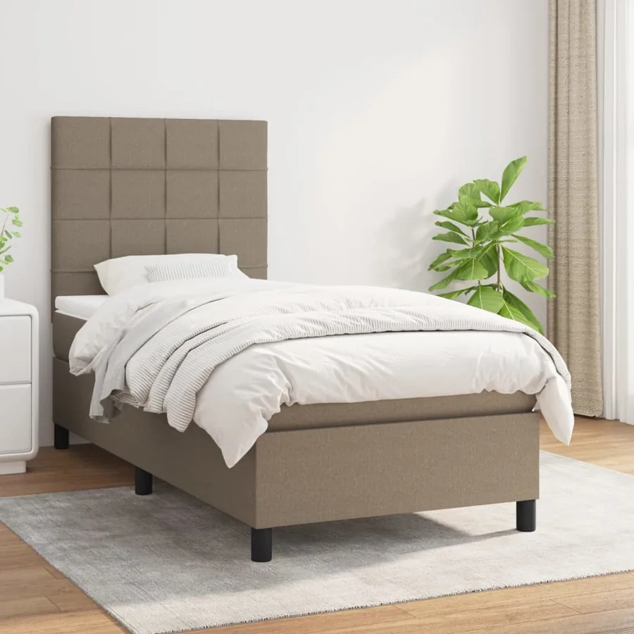 Sommier à lattes de lit avec matelas Taupe 100x200 cm Tissu