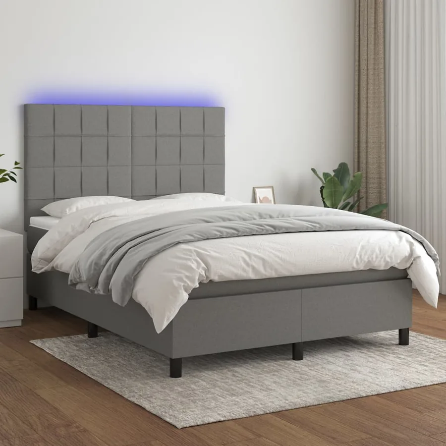 Sommier à lattes de lit et matelas et LED Gris foncé 140x200 cm