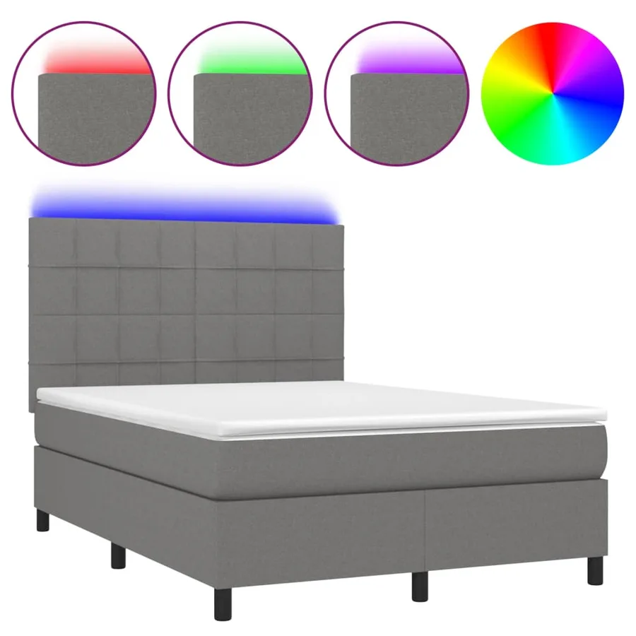 Sommier à lattes de lit et matelas et LED Gris foncé 140x200 cm - 2