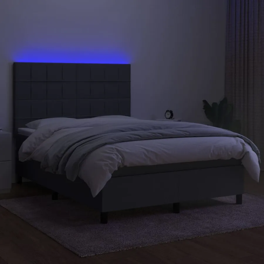 Sommier à lattes de lit et matelas et LED Gris foncé 140x200 cm - 4