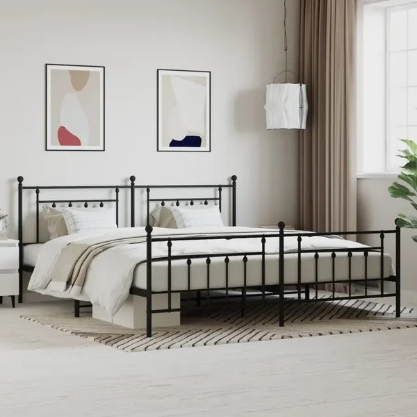 Cadre de lit métal sans matelas avec pied de lit noir 200x200cm