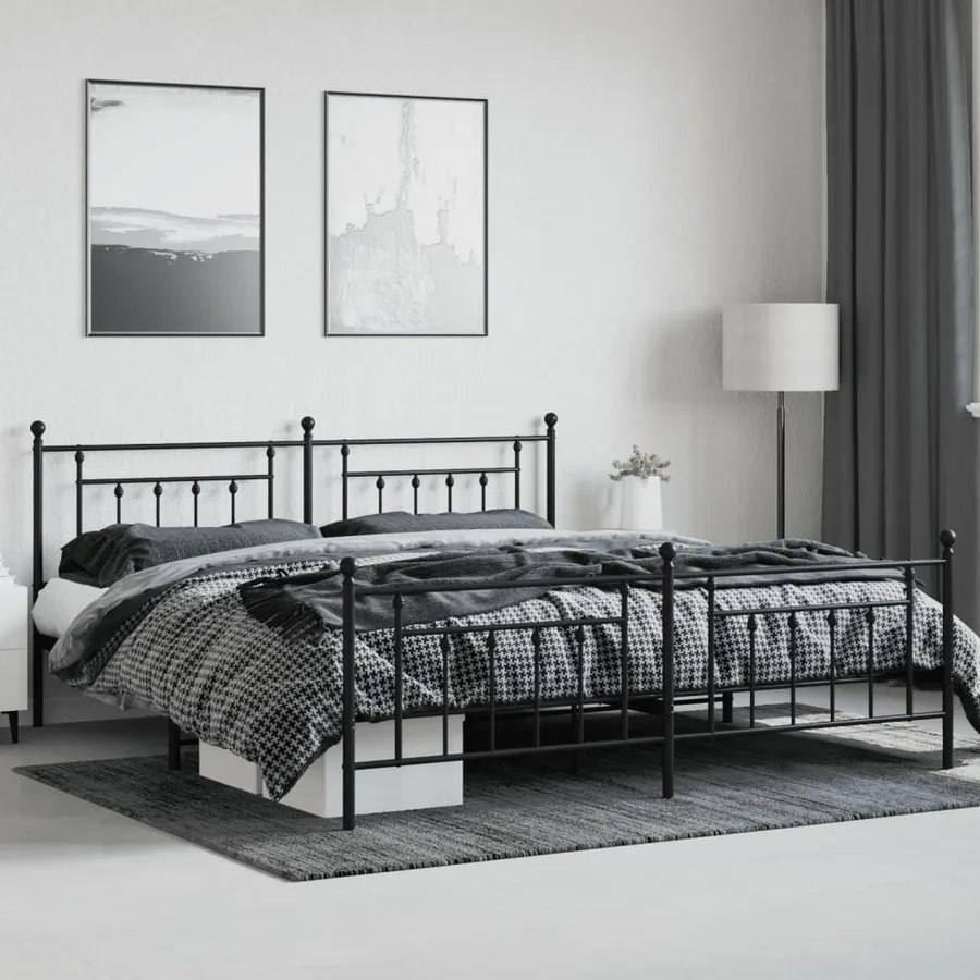 Cadre de lit métal sans matelas avec pied de lit noir 200x200cm - 4
