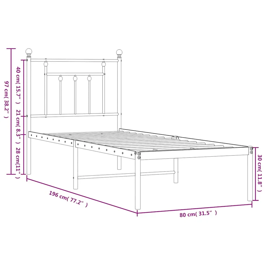 Cadre de lit métal sans matelas avec tête de lit blanc 75x190cm - 10