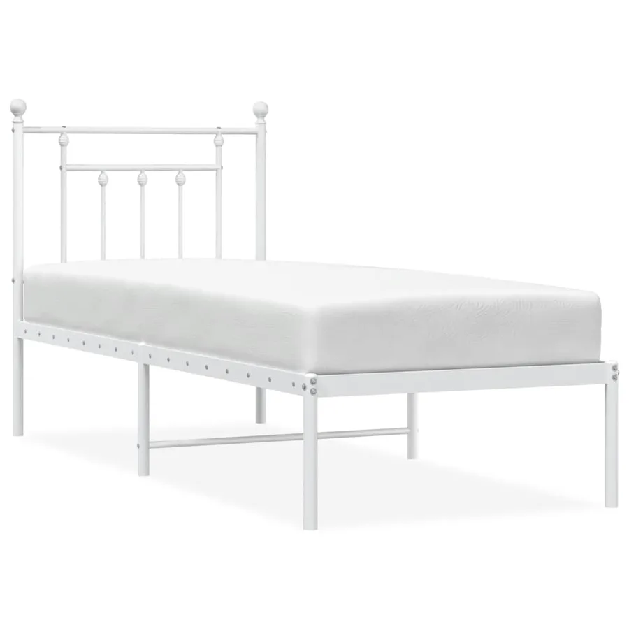Cadre de lit métal sans matelas avec tête de lit blanc 75x190cm - 2