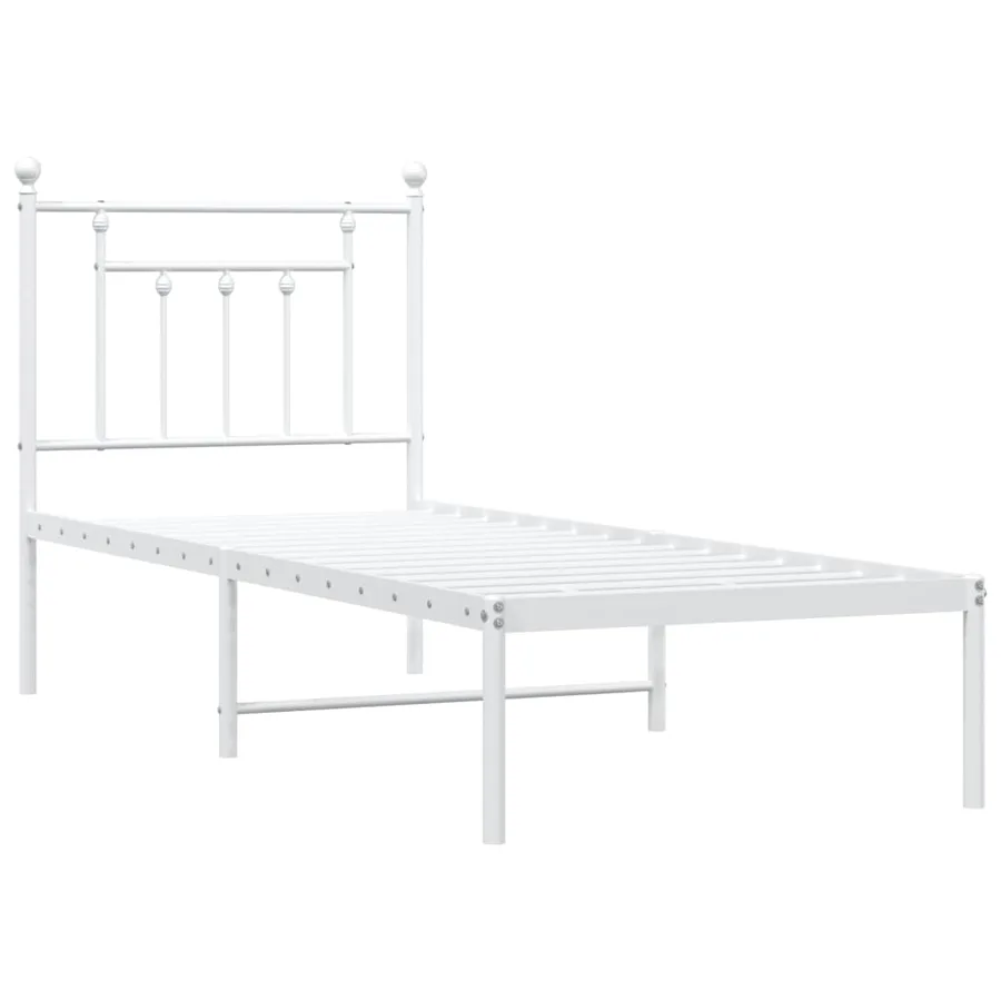 Cadre de lit métal sans matelas avec tête de lit blanc 75x190cm - 3