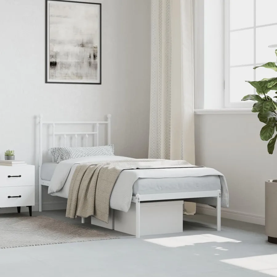 Cadre de lit métal sans matelas avec tête de lit blanc 75x190cm - 4