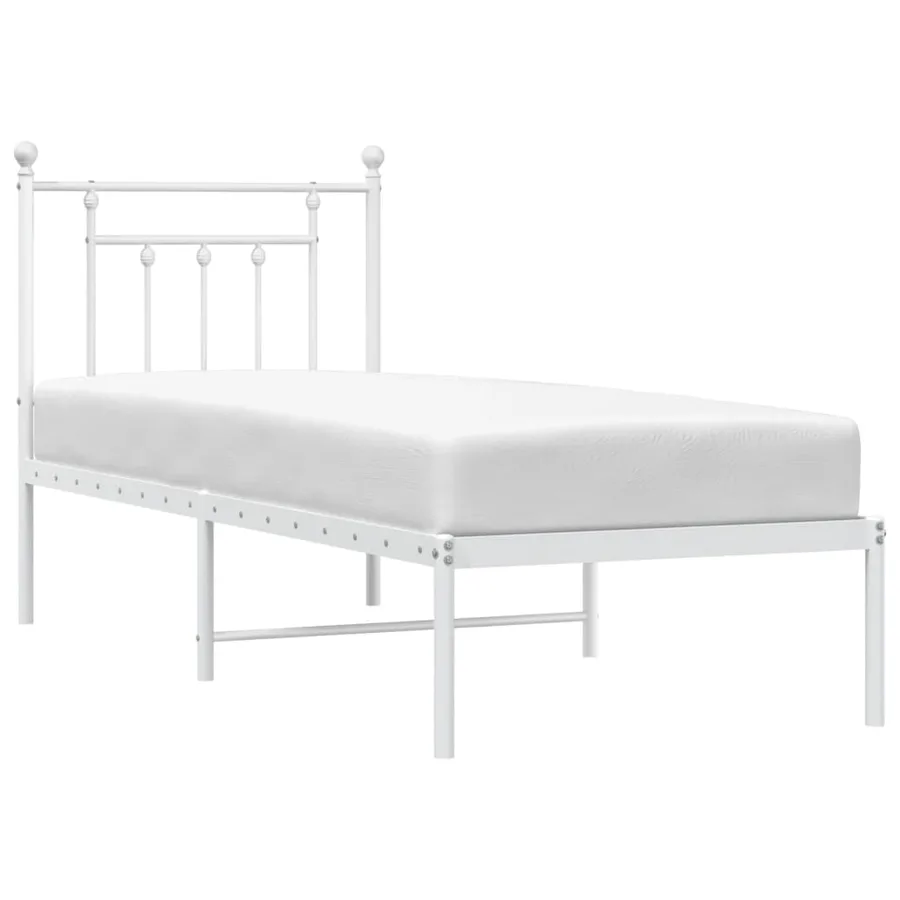 Cadre de lit métal sans matelas avec tête de lit blanc 75x190cm - 5