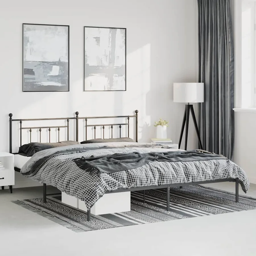 Cadre de lit métal sans matelas avec tête de lit noir 193x203cm