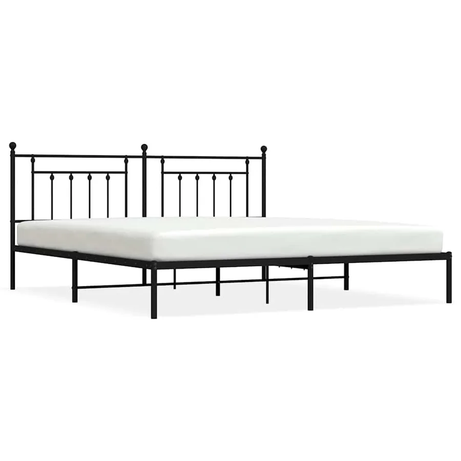 Cadre de lit métal sans matelas avec tête de lit noir 193x203cm - 2