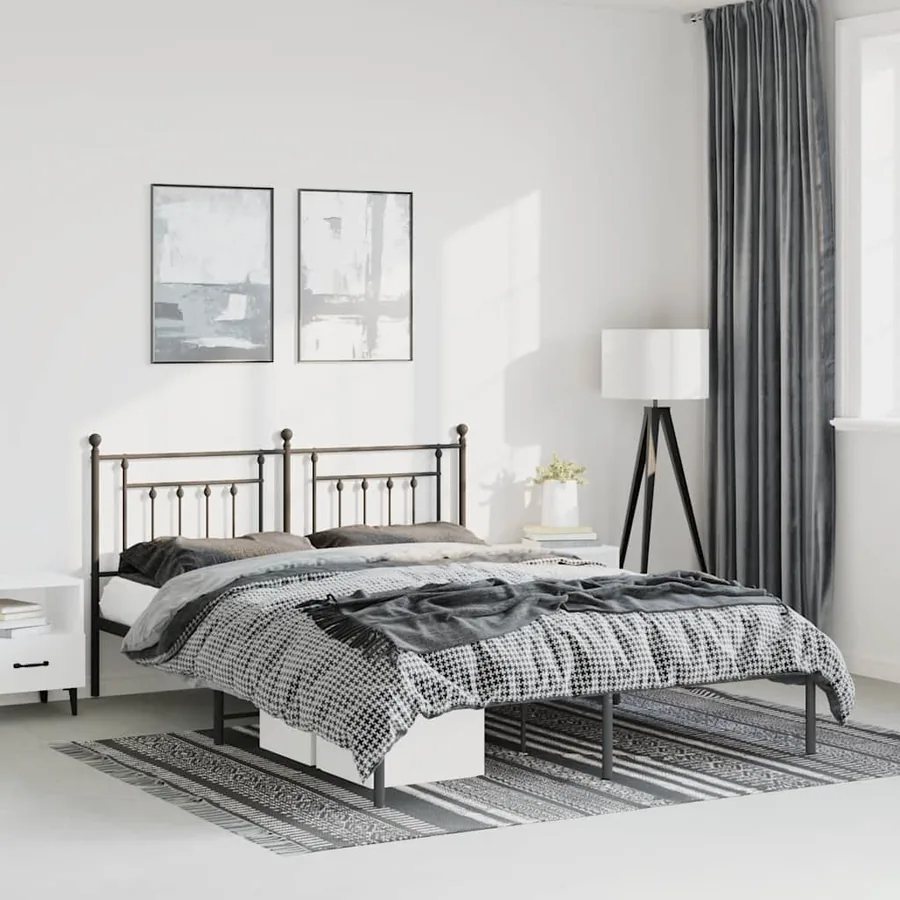 Cadre de lit métal sans matelas avec tête de lit noir 135x190cm