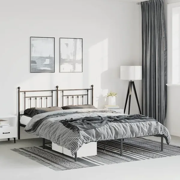 Cadre de lit métal sans matelas avec tête de lit noir 135x190cm