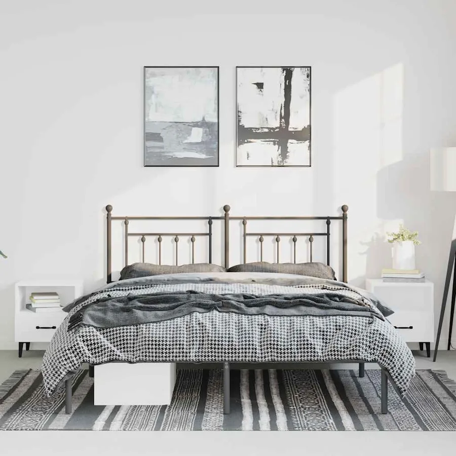 Cadre de lit métal sans matelas avec tête de lit noir 135x190cm - 4