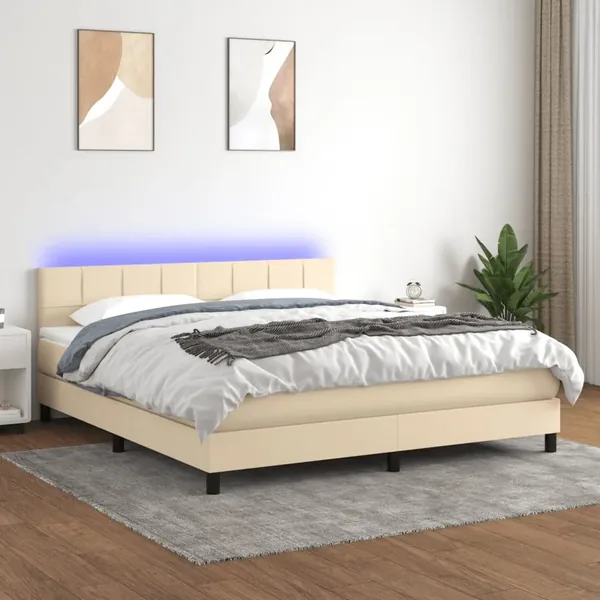 Sommier à lattes de lit avec matelas LED Crème 160x200 cm Tissu
