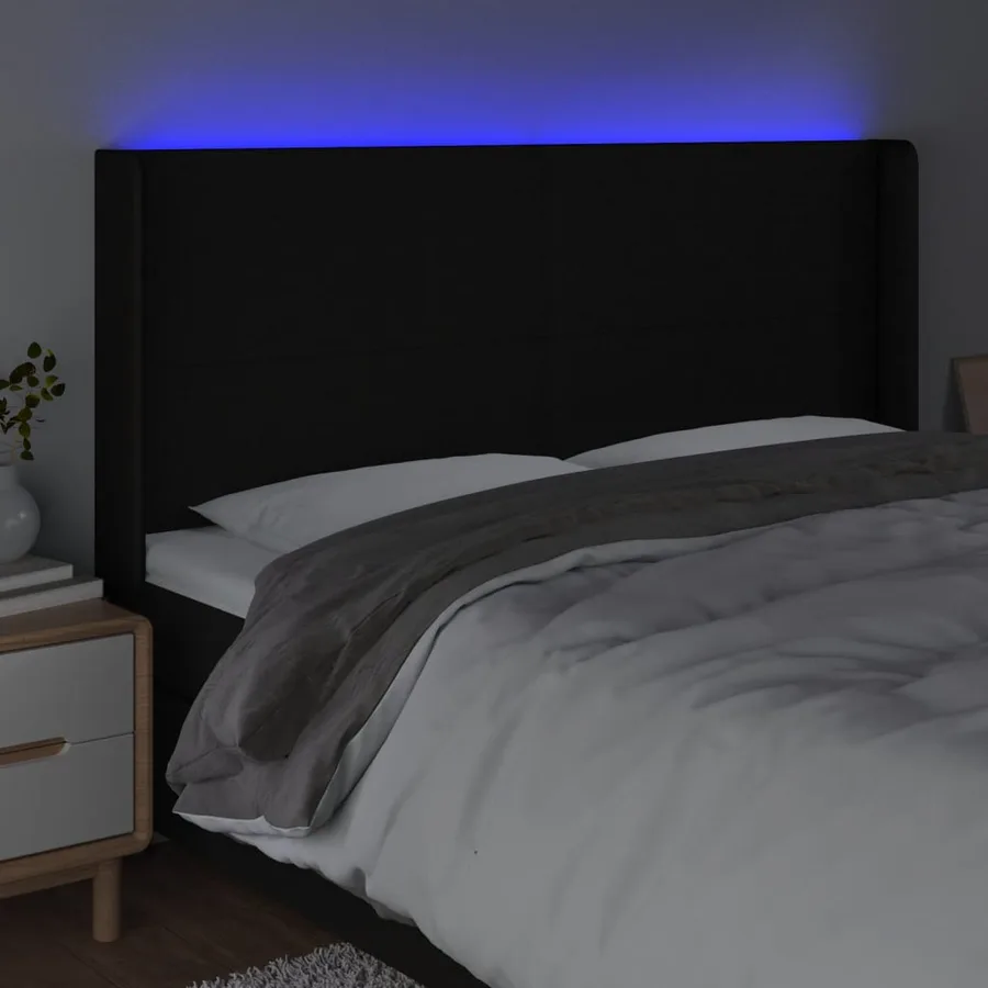 Tête de lit à LED Noir 203x16x118/128 cm Tissu - 4