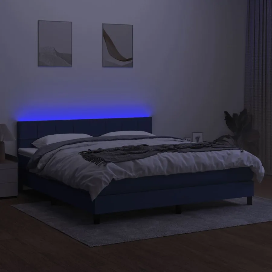 Sommier à lattes de lit avec matelas LED Bleu 180x200 cm Tissu - 4