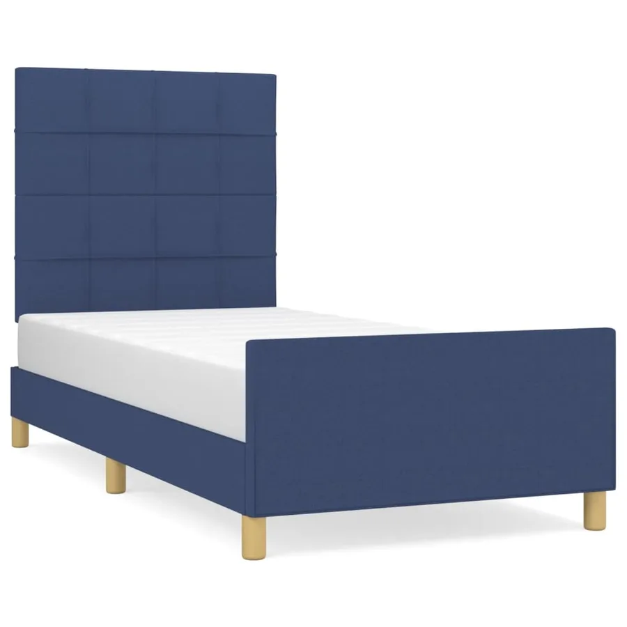 Cadre de lit sans matelas bleu 90x190 cm tissu - 2