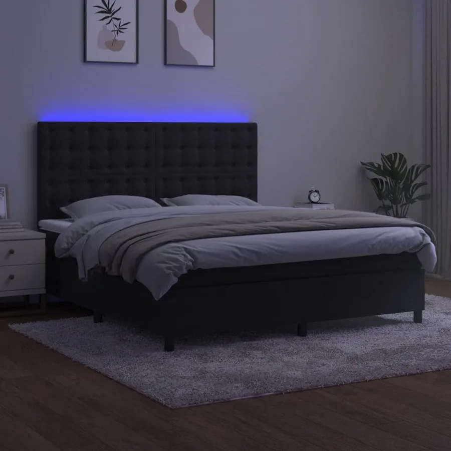 Sommier à lattes de lit matelas et LED Noir 180x200 cm Velours - 4