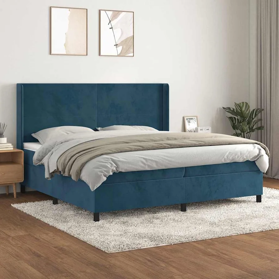 Sommier à lattes de lit et matelas Bleu foncé 200x200cm Velours