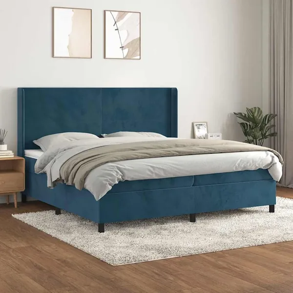 Sommier à lattes de lit et matelas Bleu foncé 200x200cm Velours