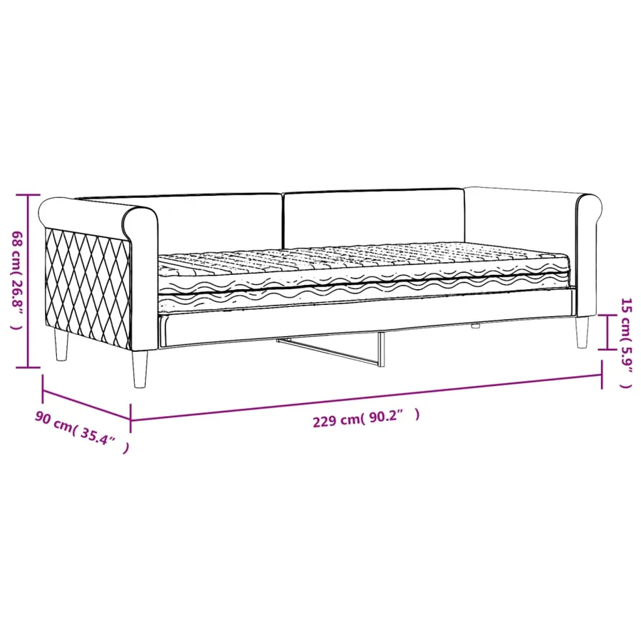 Lit de jour avec matelas noir 80x200 cm velours - 12
