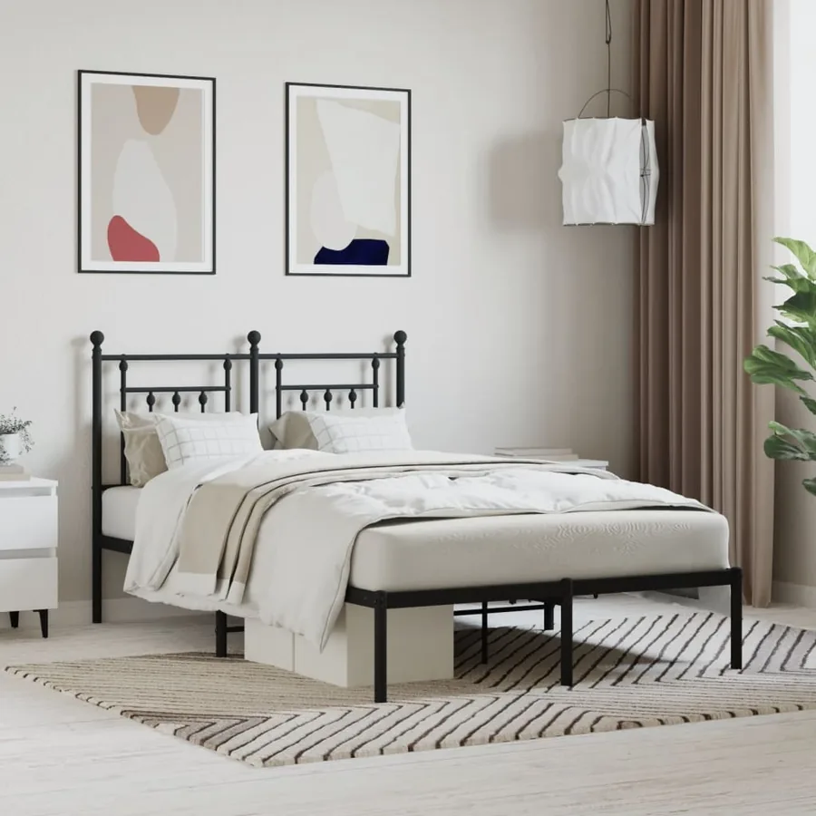 Cadre de lit métal sans matelas avec tête de lit noir 120x190cm