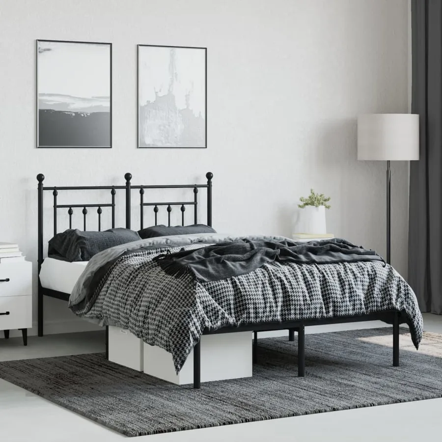 Cadre de lit métal sans matelas avec tête de lit noir 120x190cm - 4