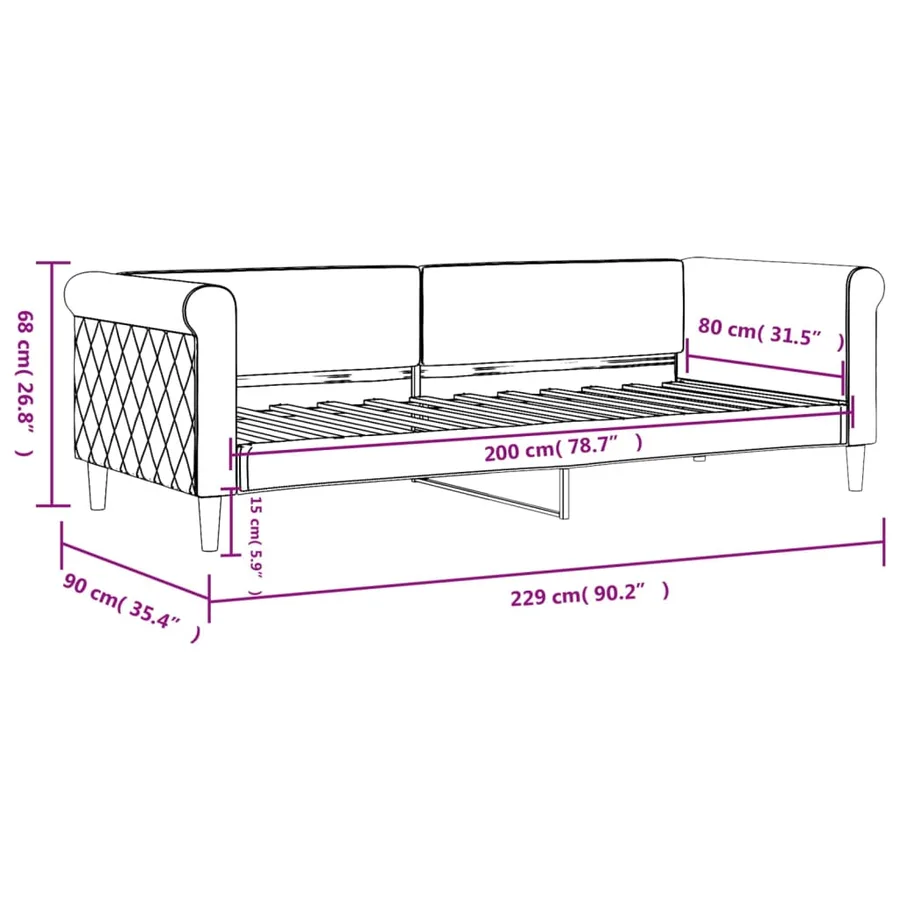 Lit de repos sans matelas gris clair 80x200 cm velours - 8