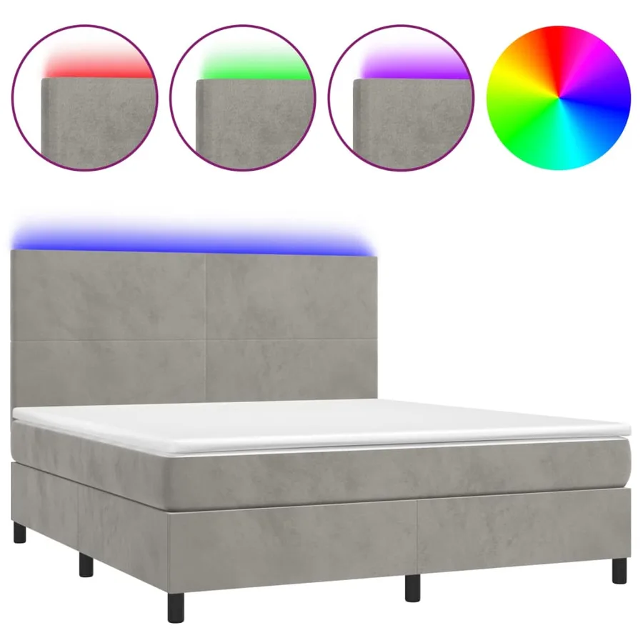 Sommier à lattes de lit avec matelas LED Gris clair 180x200 cm - 2