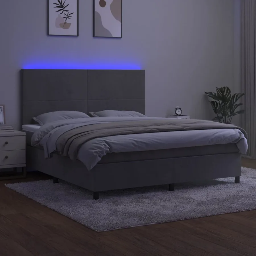 Sommier à lattes de lit avec matelas LED Gris clair 180x200 cm - 4