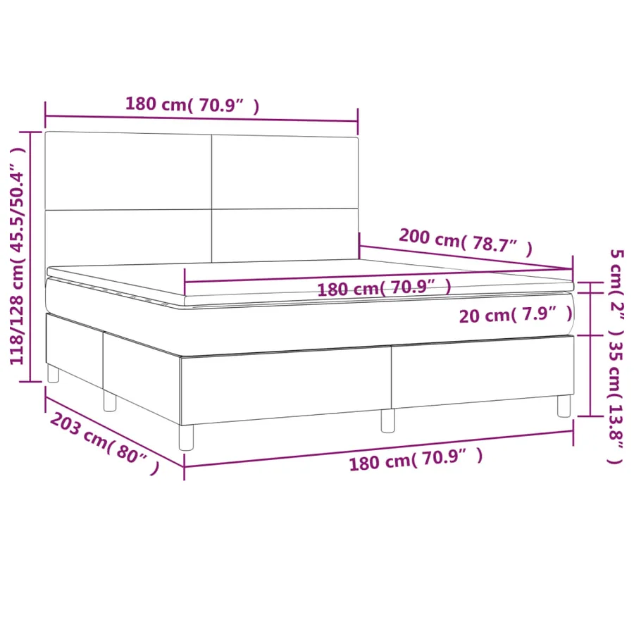 Sommier à lattes de lit avec matelas LED Gris clair 180x200 cm - 8