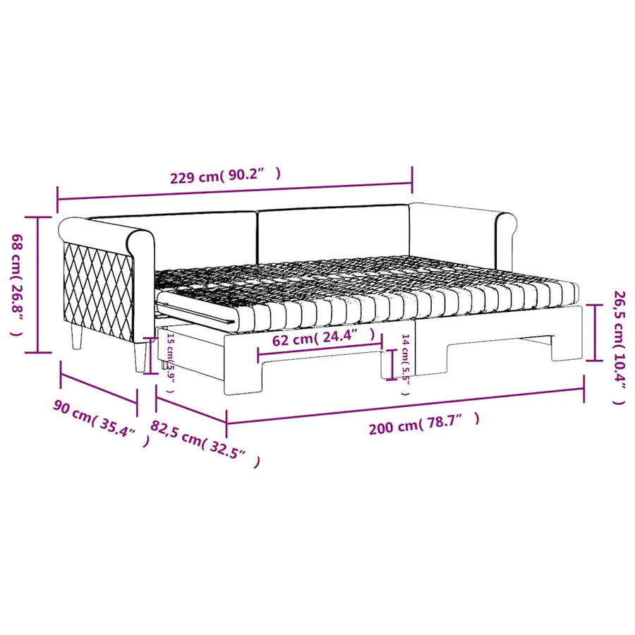 Lit de jour avec lit gigogne et matelas noir 80x200 cm velours - 12