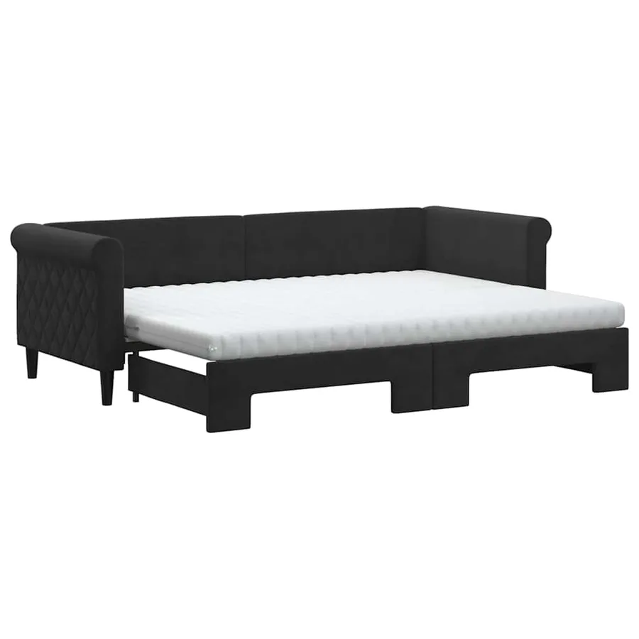 Lit de jour avec lit gigogne et matelas noir 80x200 cm velours - 2