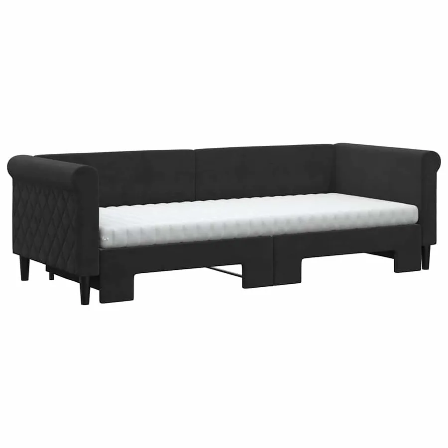 Lit de jour avec lit gigogne et matelas noir 80x200 cm velours - 3