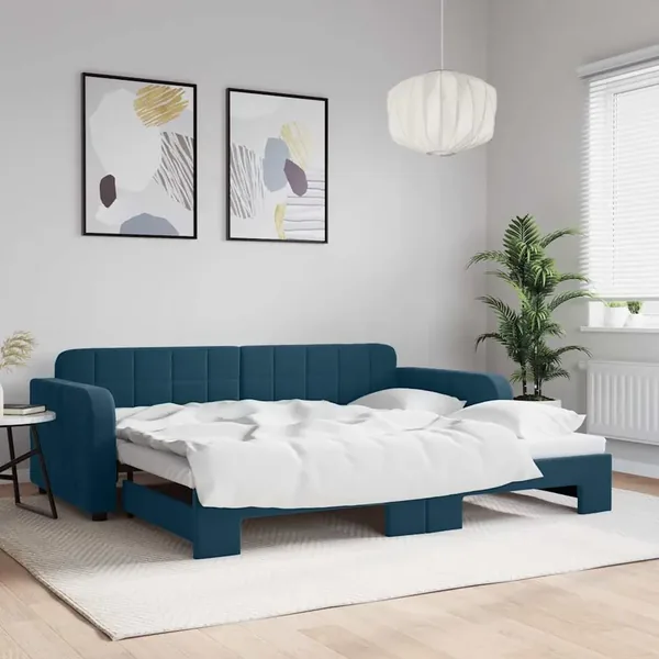 Lit de jour avec gigogne sans matelas bleu 90x200 cm