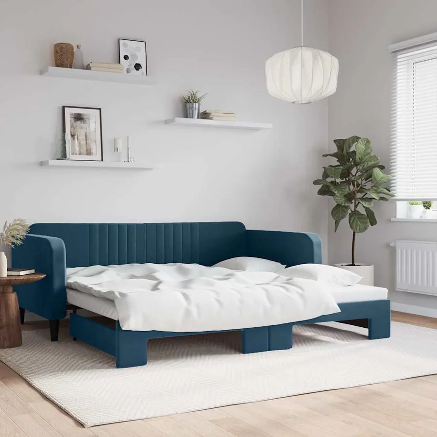 Lit de jour avec gigogne sans matelas bleu 100x200 cm