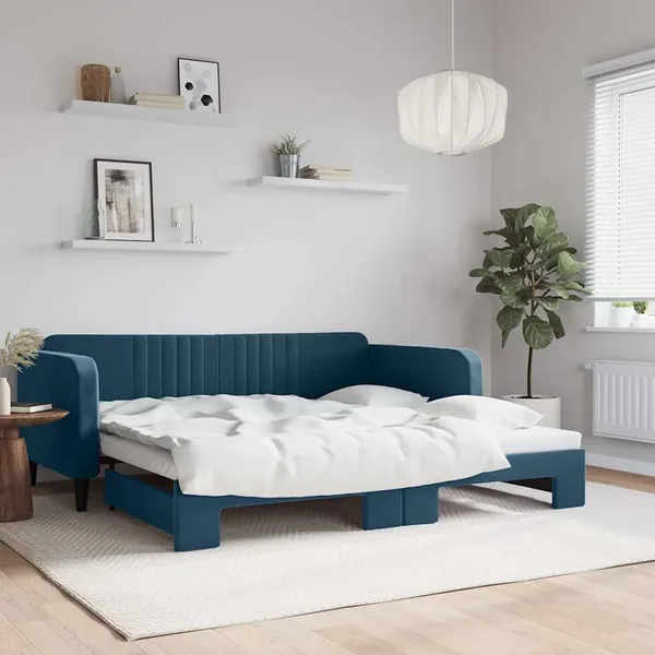 Lit de jour avec gigogne sans matelas bleu 100x200 cm