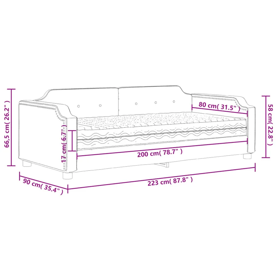 Lit de jour avec matelas crème 80x200 cm tissu - 12