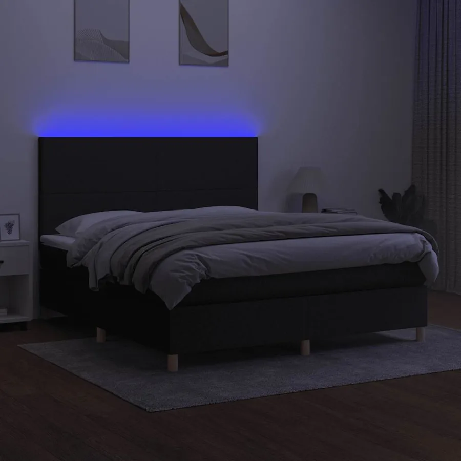Sommier à lattes de lit et matelas et LED Noir 180x200 cm Tissu - 4