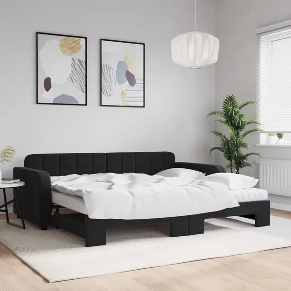 Lit de jour avec gigogne et matelas noir 90x190 cm velours