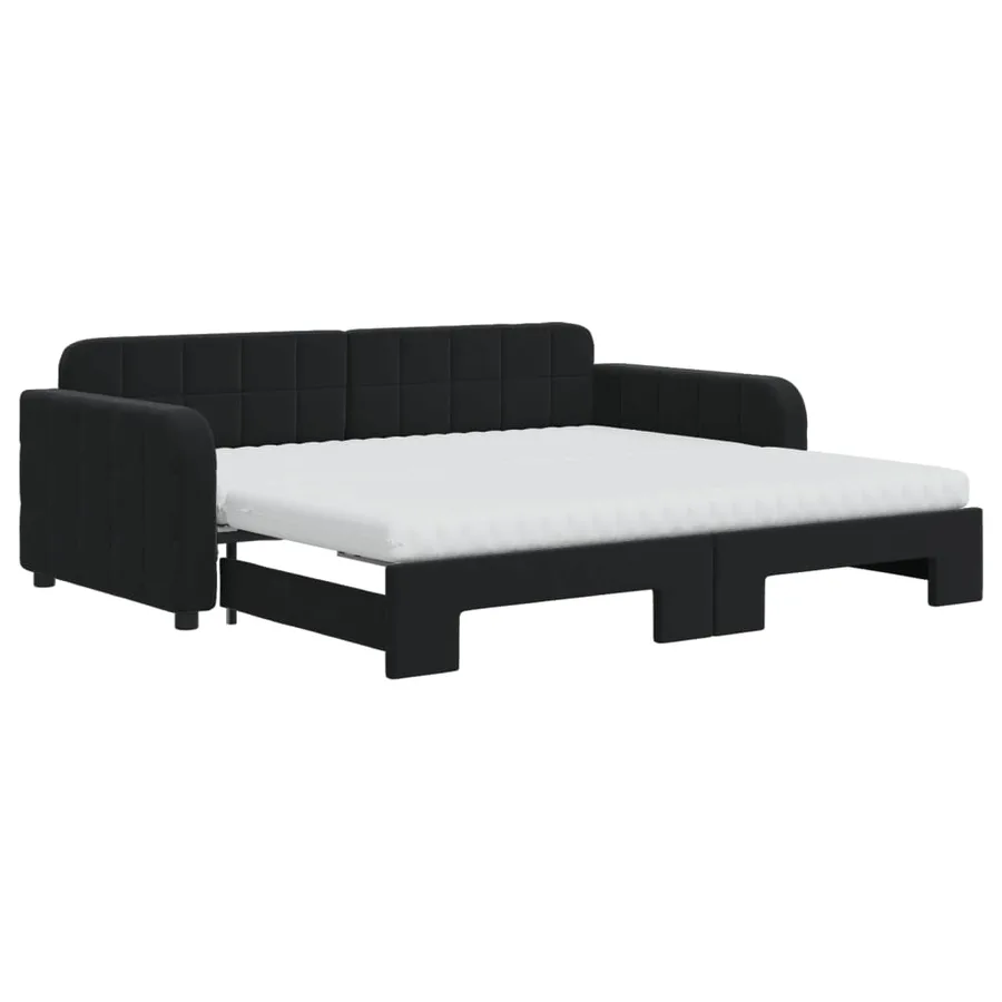 Lit de jour avec gigogne et matelas noir 90x190 cm velours - 2