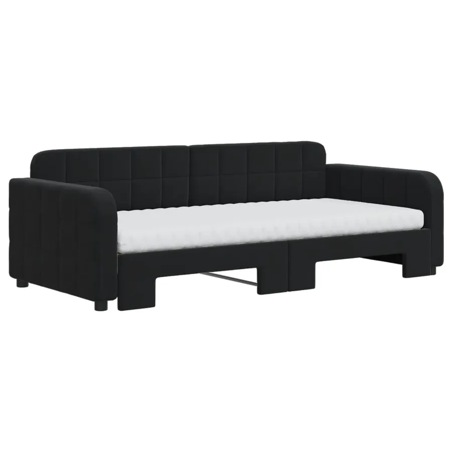 Lit de jour avec gigogne et matelas noir 90x190 cm velours - 3