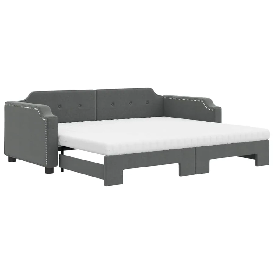 Lit de jour avec gigogne et matelas gris foncé 80x200 cm tissu - 2