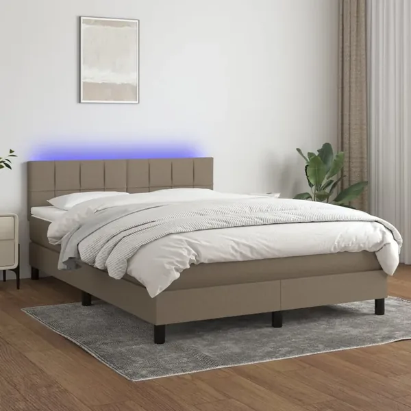 Sommier à lattes de lit avec matelas LED Taupe 140x190 cm Tissu