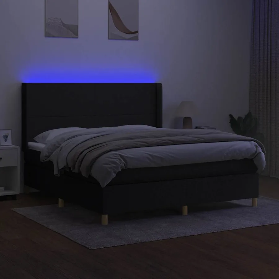 Sommier à lattes de lit matelas et LED Noir 180x200 cm Tissu - 3