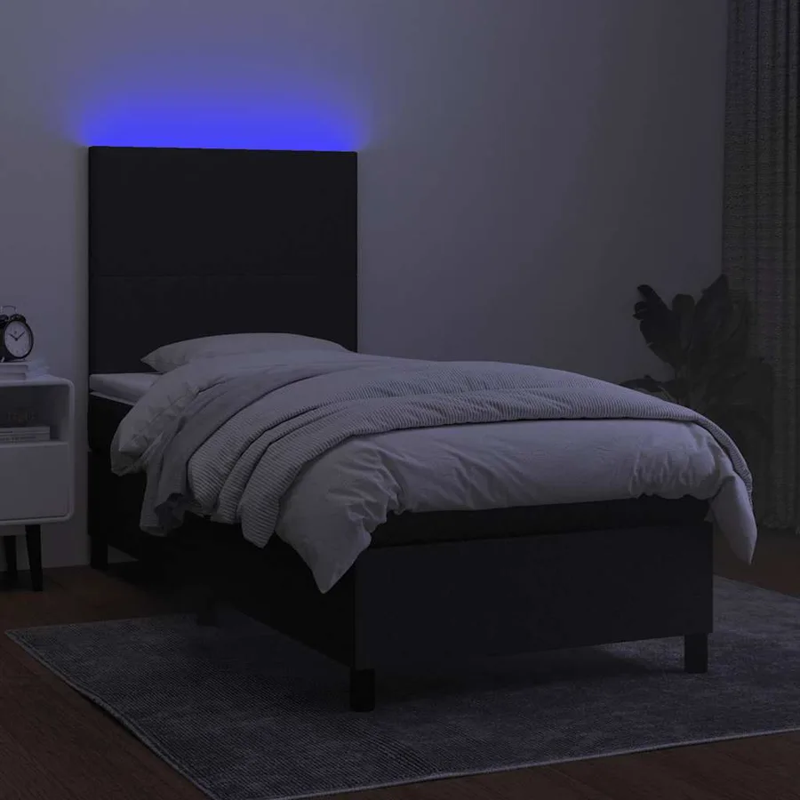 Sommier à lattes de lit avec matelas et LED Noir 90x200cm Tissu - 4