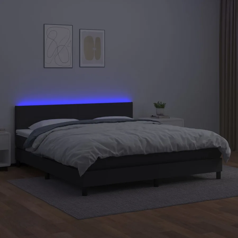 Sommier à lattes de lit avec matelas et LED Noir 180x200 cm - 4