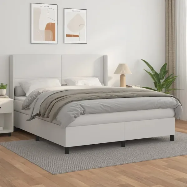 Sommier à lattes de lit avec matelas Blanc 180x200cm Similicuir